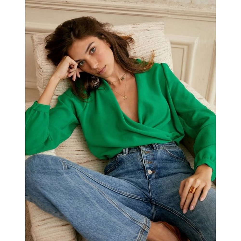 💚 NEW Sezane Abelia Blouse in Green Flash size US 12 / Euro 44 - Picture 10 of 10